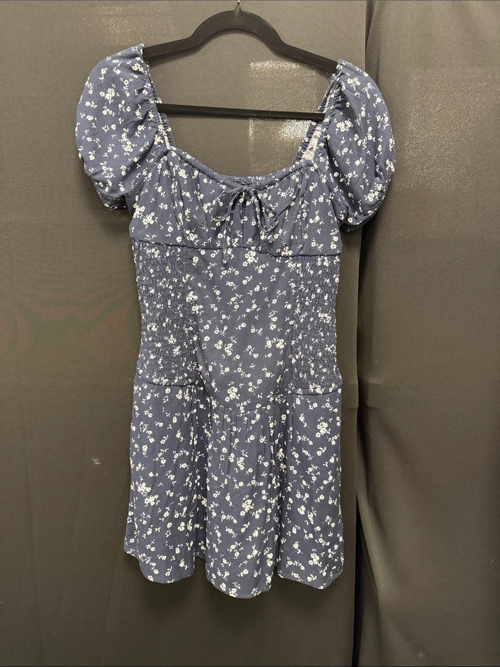 Hollister Navy Floral Smocked Top